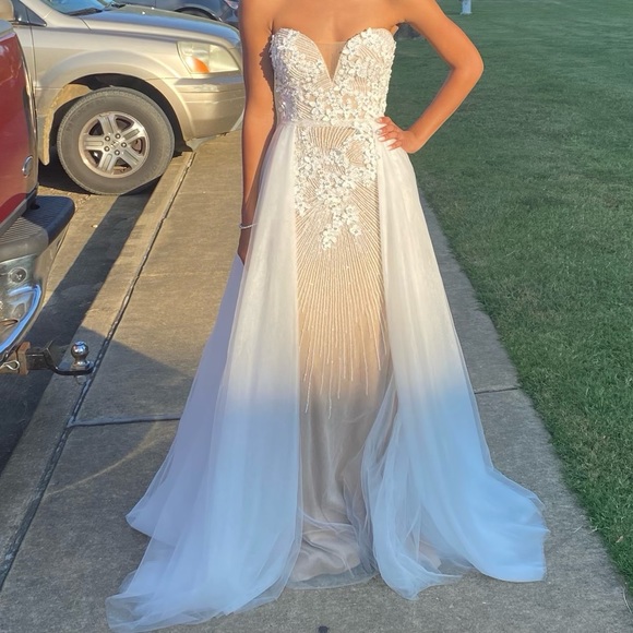 Floral Appliqued Dress With Overskirt - Picture 2 of 5